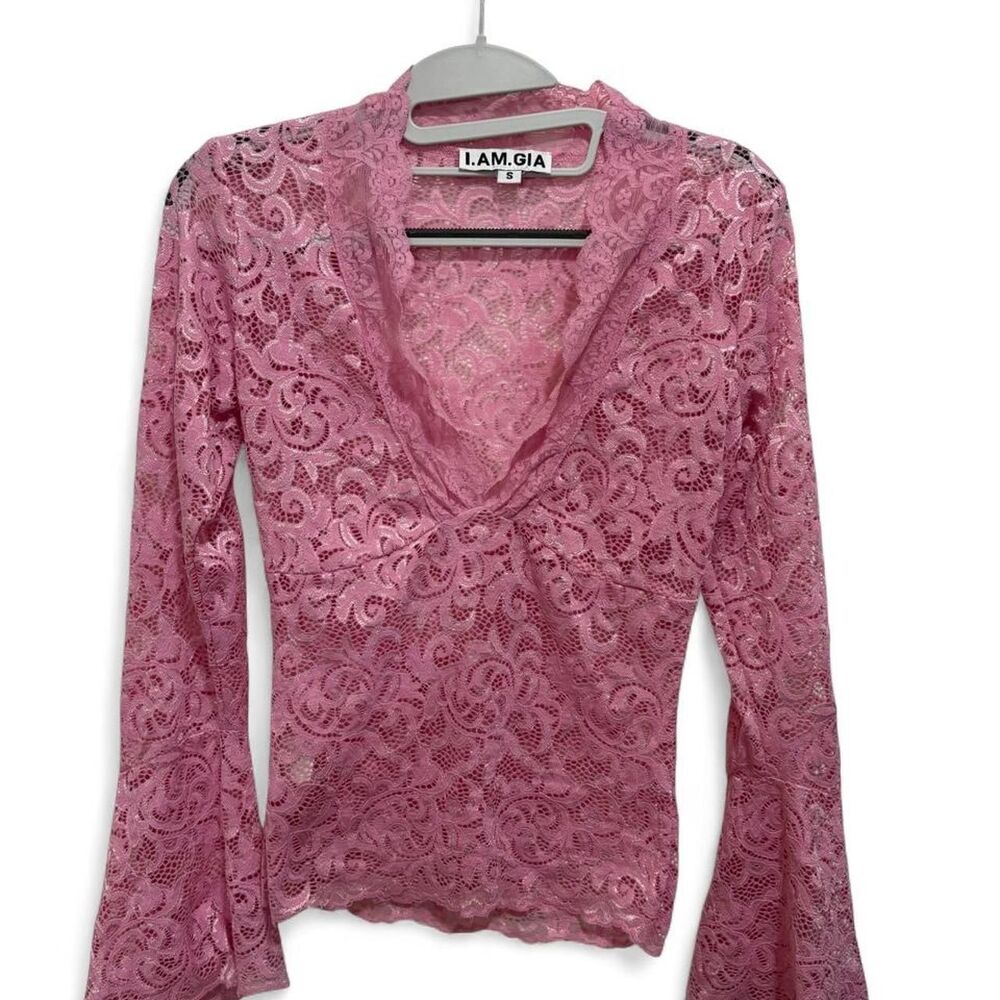 I.AM.GIA Women's Lace Bell Sleeve Pink Top, Small